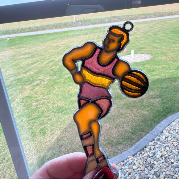 Vintage BASKETBALL PLAYER Purple Stained Glass Window Sun Catchers - Picture 5 of 5